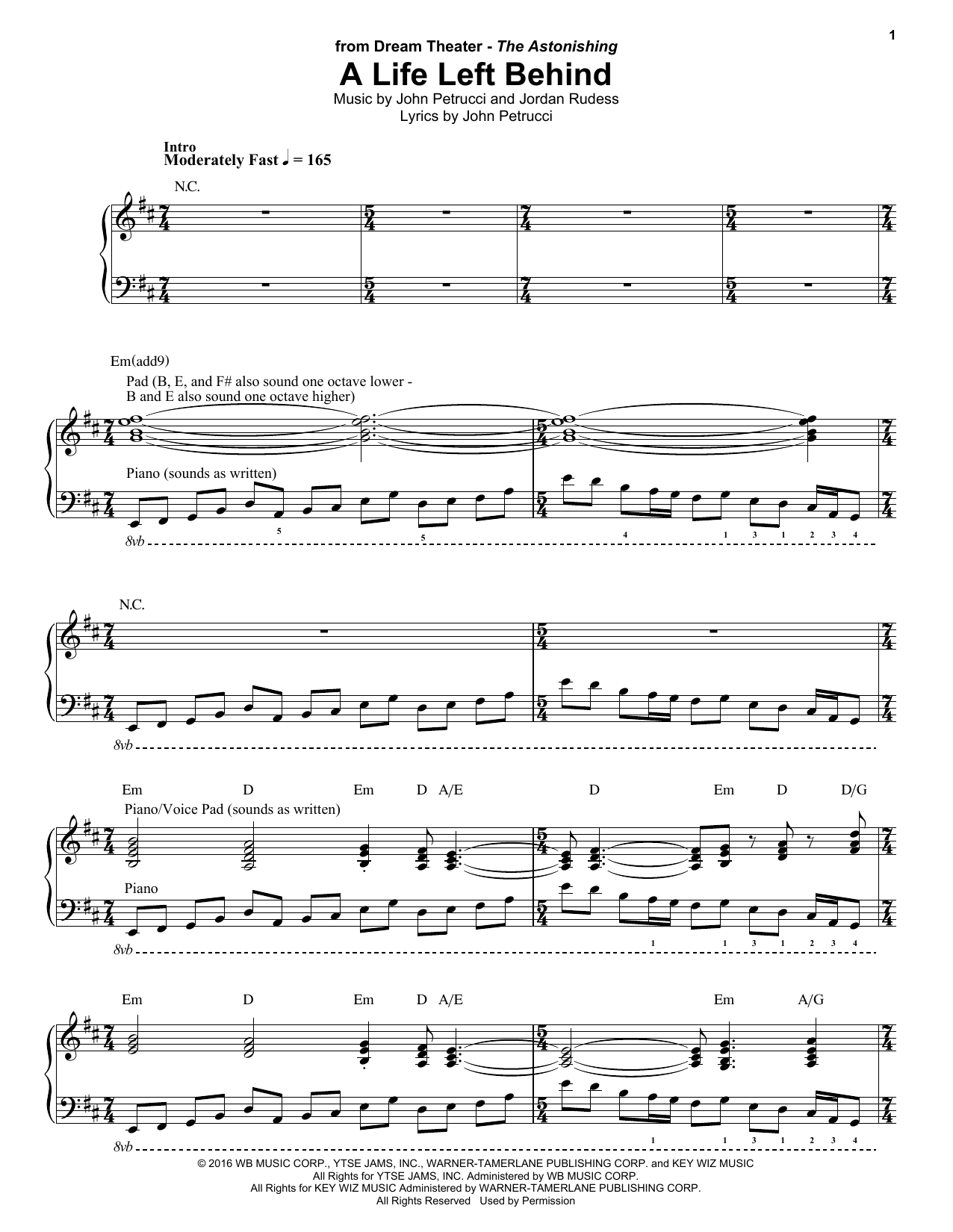Download Dream Theater A Life Left Behind Sheet Music and learn how to play Keyboard Transcription PDF digital score in minutes