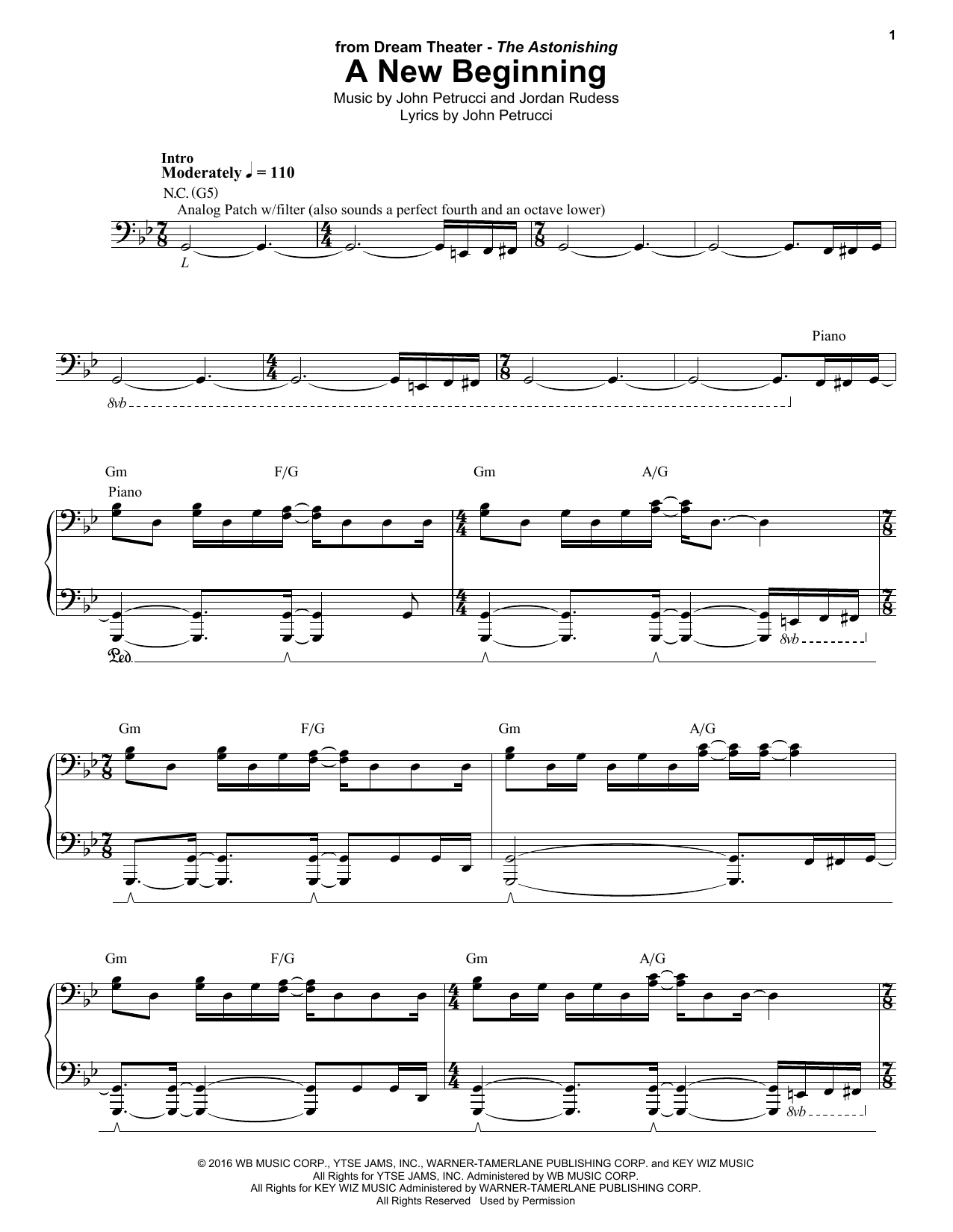 Download Dream Theater A New Beginning Sheet Music and learn how to play Keyboard Transcription PDF digital score in minutes