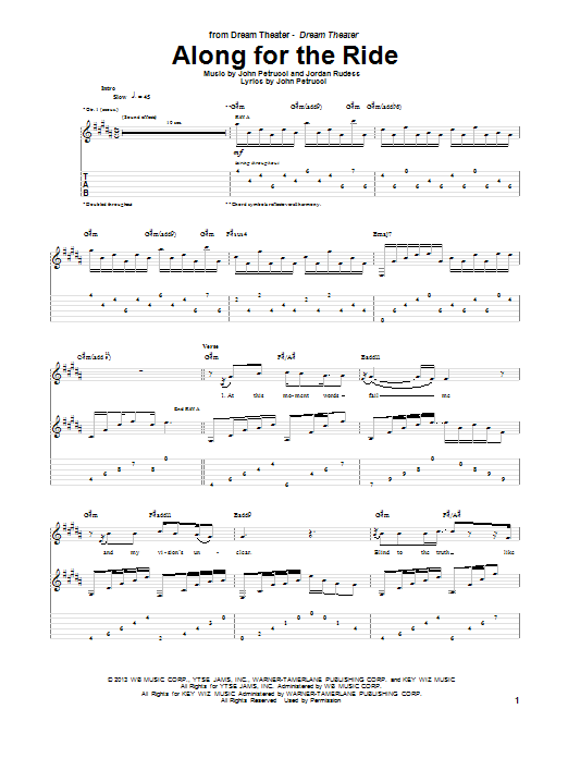 Download Dream Theater Along For The Ride Sheet Music and learn how to play Guitar Tab PDF digital score in minutes