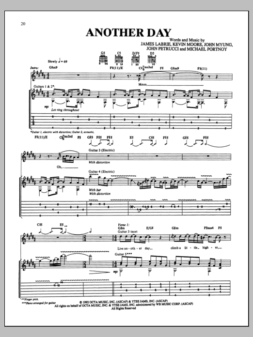 Download Dream Theater Another Day Sheet Music and learn how to play Guitar Tab PDF digital score in minutes