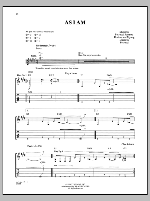 Download Dream Theater As I Am Sheet Music and learn how to play Guitar Tab PDF digital score in minutes