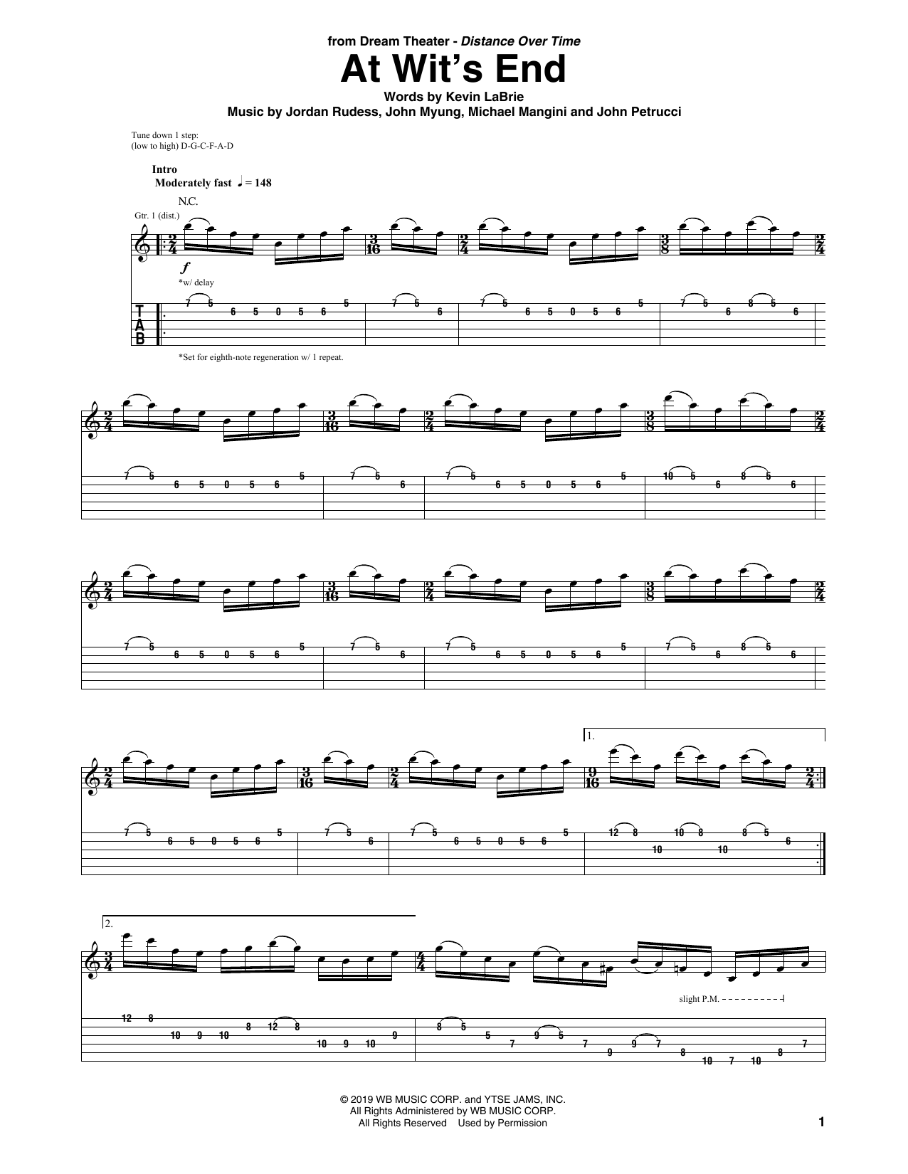 Download Dream Theater At Wit's End Sheet Music and learn how to play Guitar Tab PDF digital score in minutes