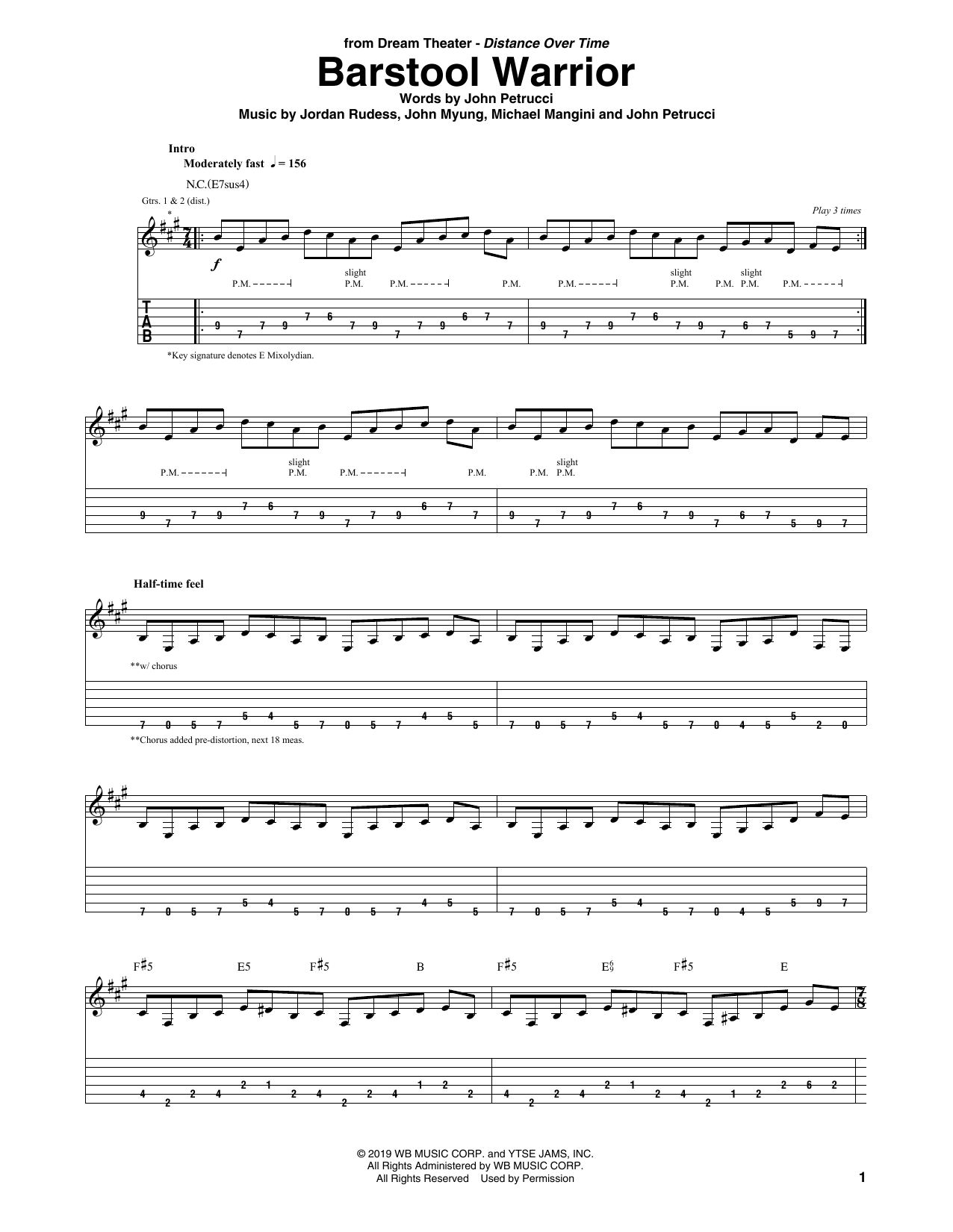 Download Dream Theater Barstool Warrior Sheet Music and learn how to play Guitar Tab PDF digital score in minutes