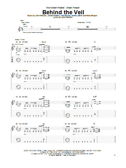 Download Dream Theater Behind The Veil Sheet Music and learn how to play Guitar Tab PDF digital score in minutes