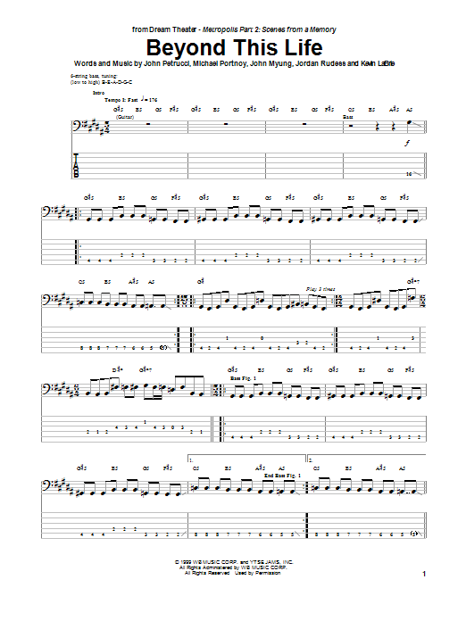 Download Dream Theater Beyond This Life Sheet Music and learn how to play Bass Guitar Tab PDF digital score in minutes