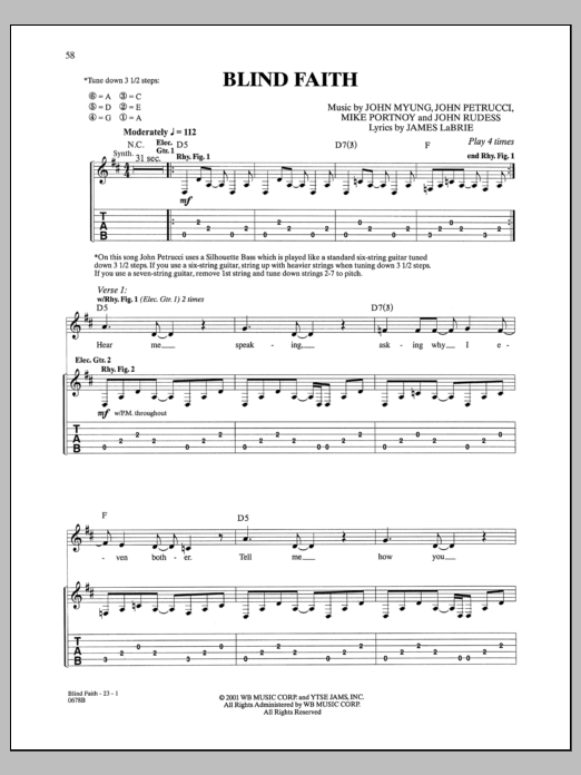 Download Dream Theater Blind Faith Sheet Music and learn how to play Guitar Tab PDF digital score in minutes