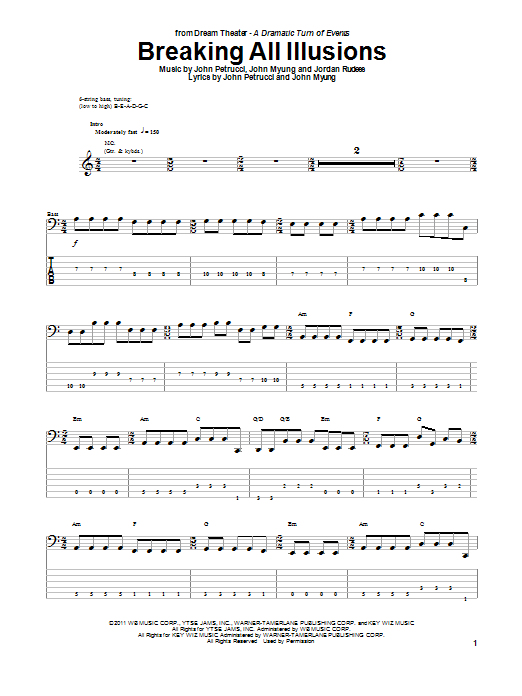 Download Dream Theater Breaking All Illusions Sheet Music and learn how to play Bass Guitar Tab PDF digital score in minutes