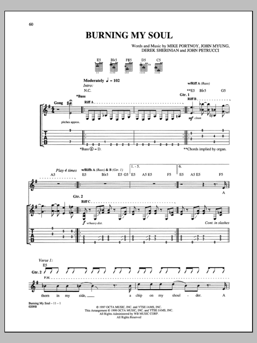Download Dream Theater Burning My Soul Sheet Music and learn how to play Guitar Tab PDF digital score in minutes