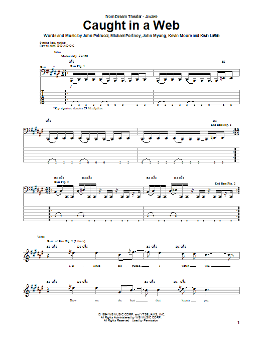 Download Dream Theater Caught In A Web Sheet Music and learn how to play Bass Guitar Tab PDF digital score in minutes