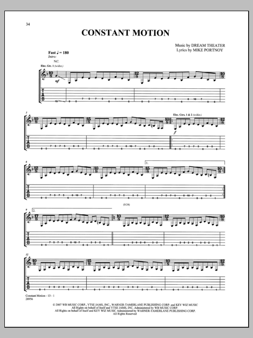 Download Dream Theater Constant Motion Sheet Music and learn how to play Guitar Tab PDF digital score in minutes