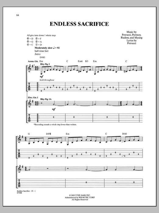 Download Dream Theater Endless Sacrifice Sheet Music and learn how to play Guitar Tab PDF digital score in minutes