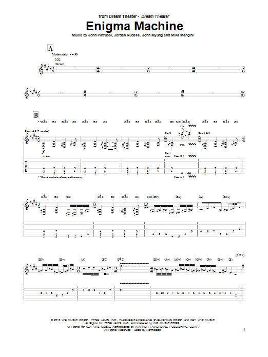 Download Dream Theater Enigma Machine Sheet Music and learn how to play Guitar Tab PDF digital score in minutes
