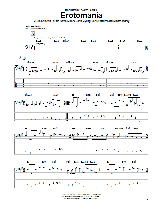 Download Dream Theater Erotomania Sheet Music and learn how to play Bass Guitar Tab PDF digital score in minutes
