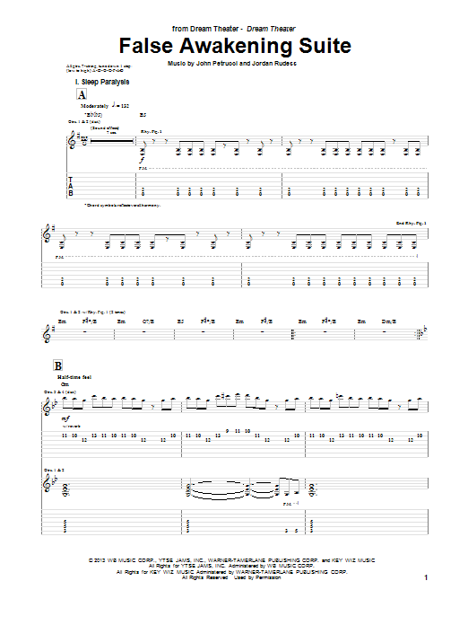 Download Dream Theater False Awakening Suite Sheet Music and learn how to play Guitar Tab PDF digital score in minutes