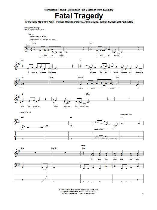 Download Dream Theater Fatal Tragedy Sheet Music and learn how to play Guitar Tab PDF digital score in minutes