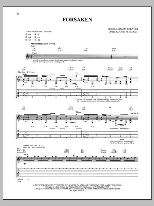 Download Dream Theater Forsaken Sheet Music and learn how to play Guitar Tab PDF digital score in minutes