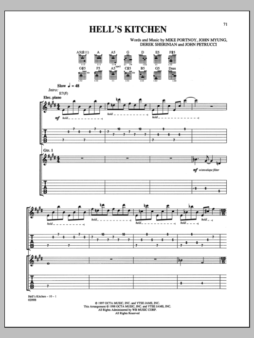 Download Dream Theater Hell's Kitchen Sheet Music and learn how to play Guitar Tab PDF digital score in minutes