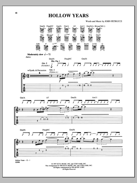 Download Dream Theater Hollow Years Sheet Music and learn how to play Guitar Tab PDF digital score in minutes