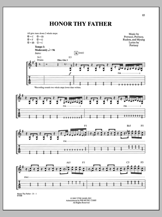 Download Dream Theater Honor Thy Father Sheet Music and learn how to play Guitar Tab PDF digital score in minutes