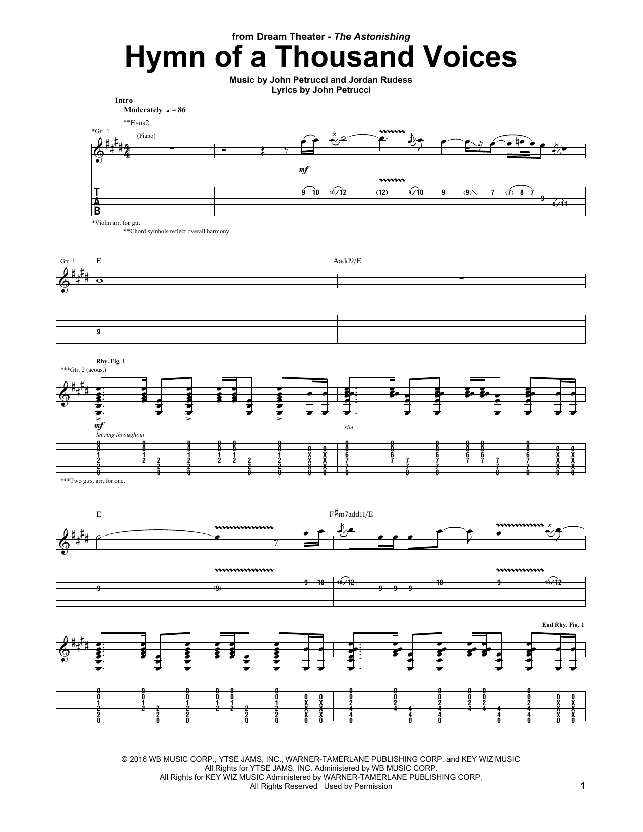 Download Dream Theater Hymn Of A Thousand Voices Sheet Music and learn how to play Guitar Tab PDF digital score in minutes