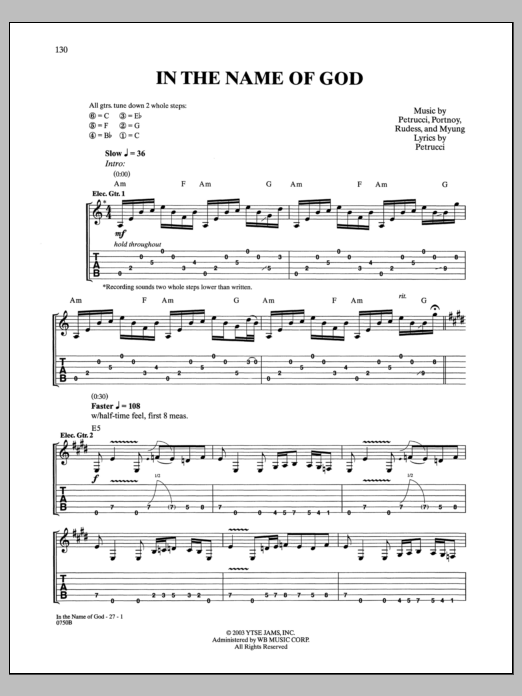 Download Dream Theater In The Name Of God Sheet Music and learn how to play Guitar Tab PDF digital score in minutes
