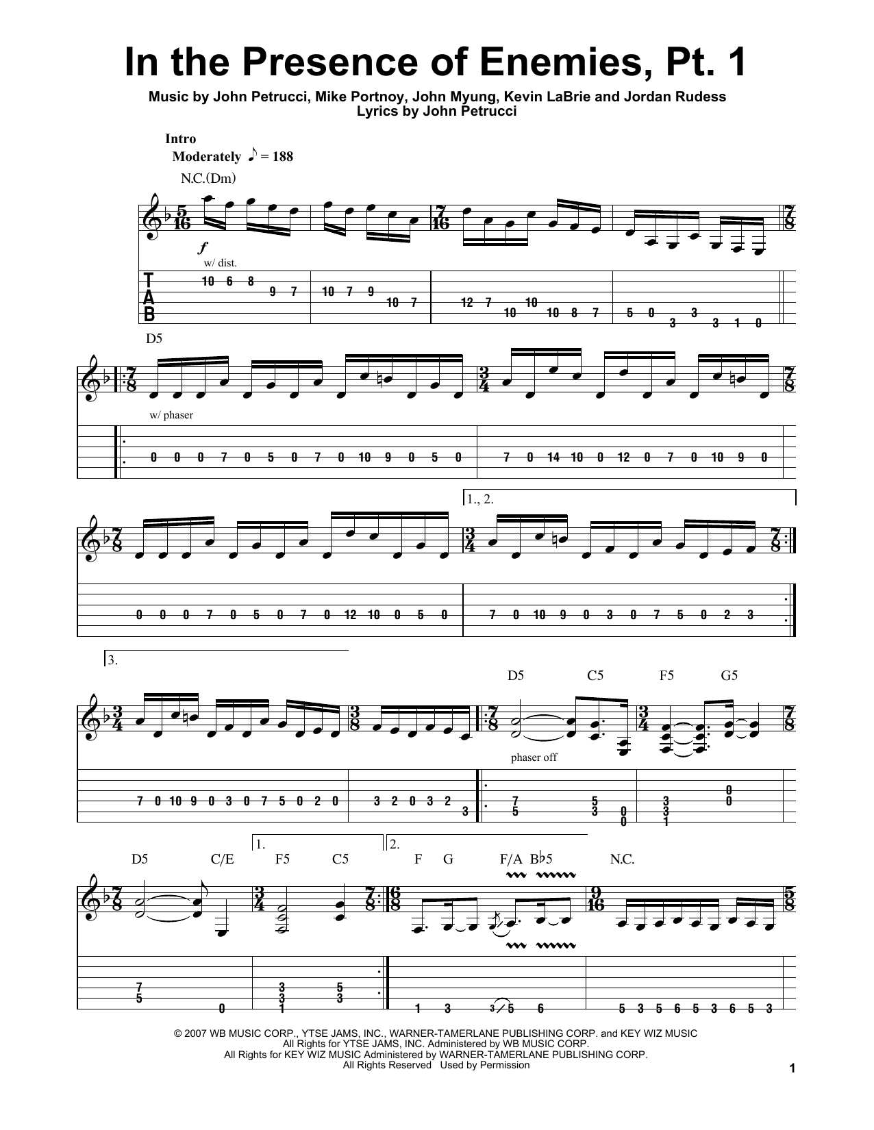 Download Dream Theater In The Presence Of Enemies - Part 1 Sheet Music and learn how to play Drums Transcription PDF digital score in minutes