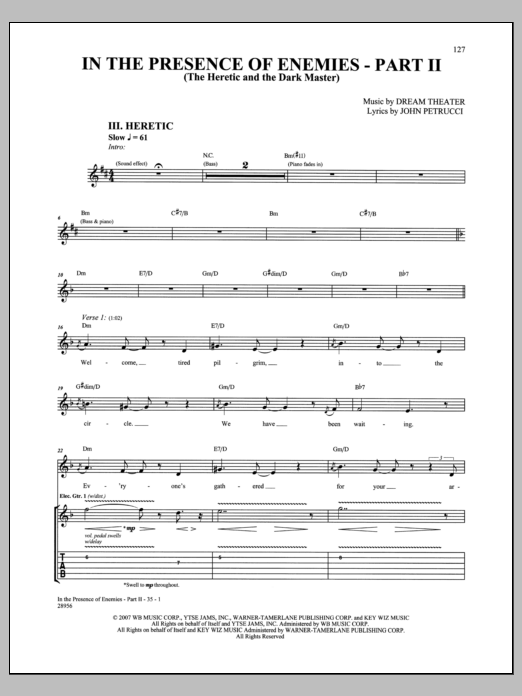 Download Dream Theater In The Presence Of Enemies - Part II Sheet Music and learn how to play Guitar Tab PDF digital score in minutes