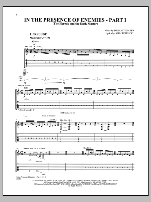 Download Dream Theater In The Presence Of Enemies, Pt. 1 Sheet Music and learn how to play Guitar Tab PDF digital score in minutes