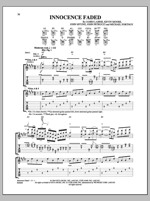 Download Dream Theater Innocence Faded Sheet Music and learn how to play Guitar Tab PDF digital score in minutes