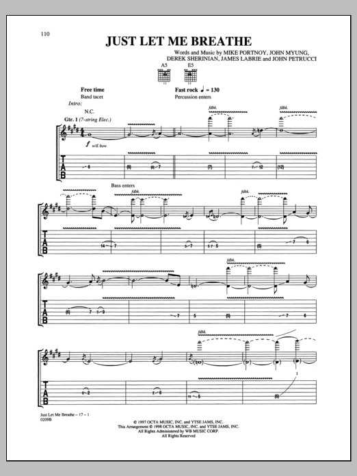Download Dream Theater Just Let Me Breathe Sheet Music and learn how to play Guitar Tab PDF digital score in minutes