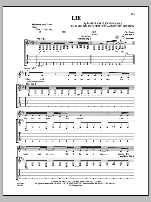Download Dream Theater Lie Sheet Music and learn how to play Guitar Tab PDF digital score in minutes