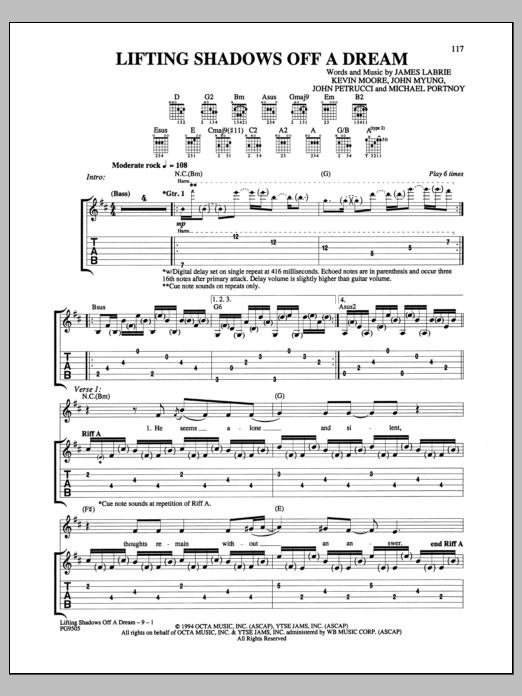 Download Dream Theater Lifting Shadows Off A Dream Sheet Music and learn how to play Guitar Tab PDF digital score in minutes