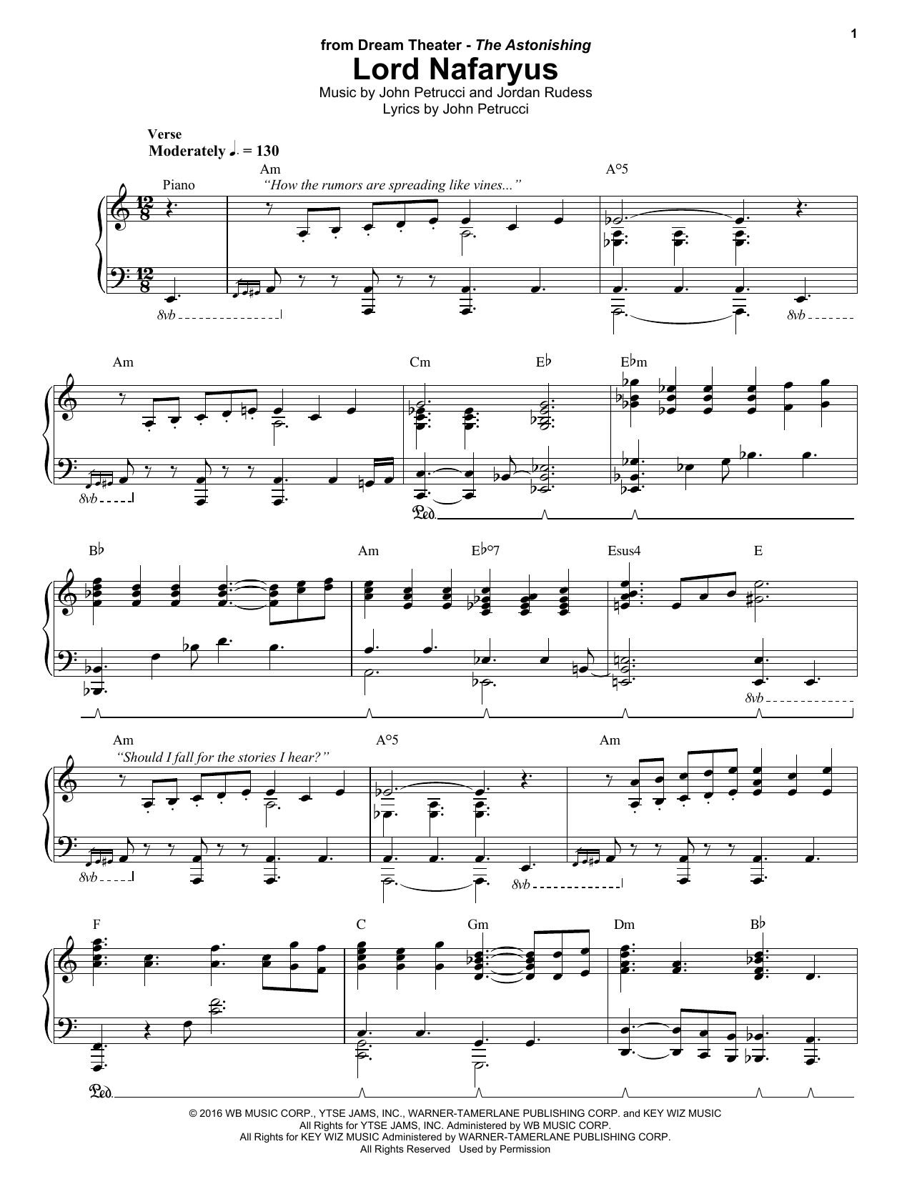 Download Dream Theater Lord Nafaryus Sheet Music and learn how to play Keyboard Transcription PDF digital score in minutes