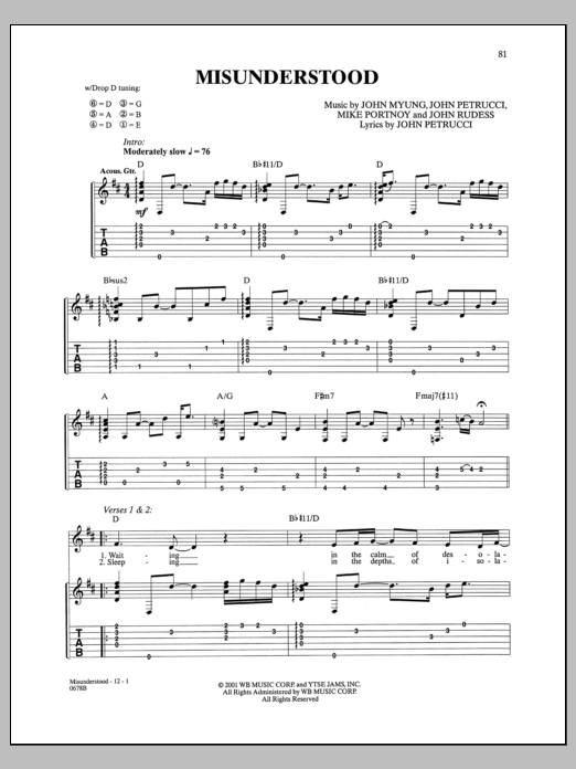 Download Dream Theater Misunderstood Sheet Music and learn how to play Guitar Tab PDF digital score in minutes