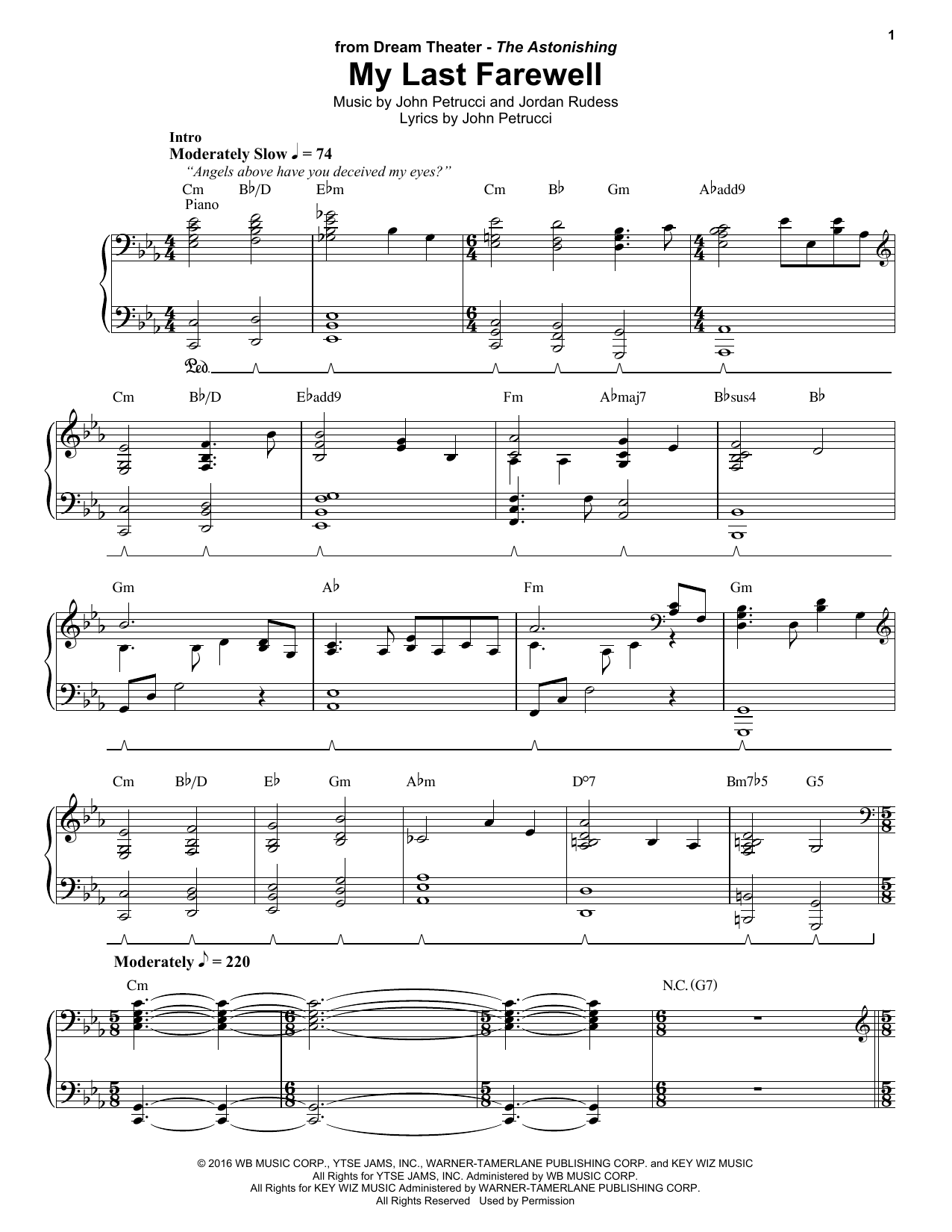 Download Dream Theater My Last Farewell Sheet Music and learn how to play Keyboard Transcription PDF digital score in minutes