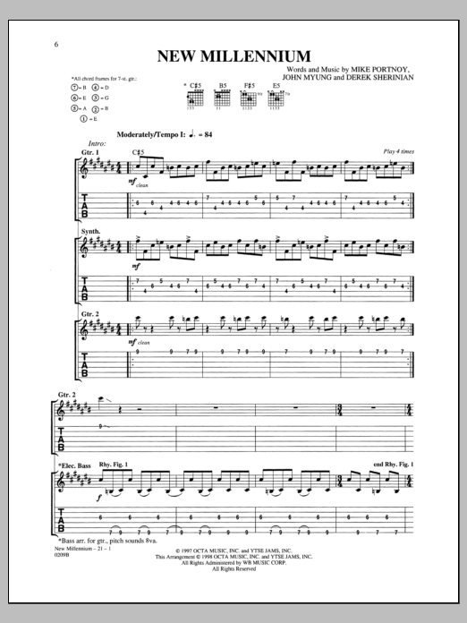 Download Dream Theater New Millennium Sheet Music and learn how to play Guitar Tab PDF digital score in minutes