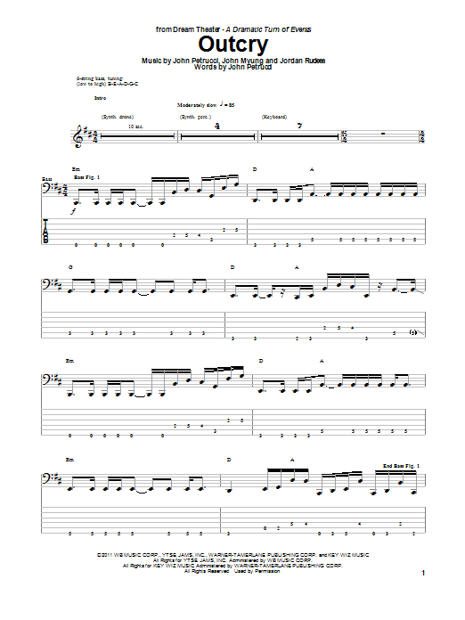 Download Dream Theater Outcry Sheet Music and learn how to play Bass Guitar Tab PDF digital score in minutes