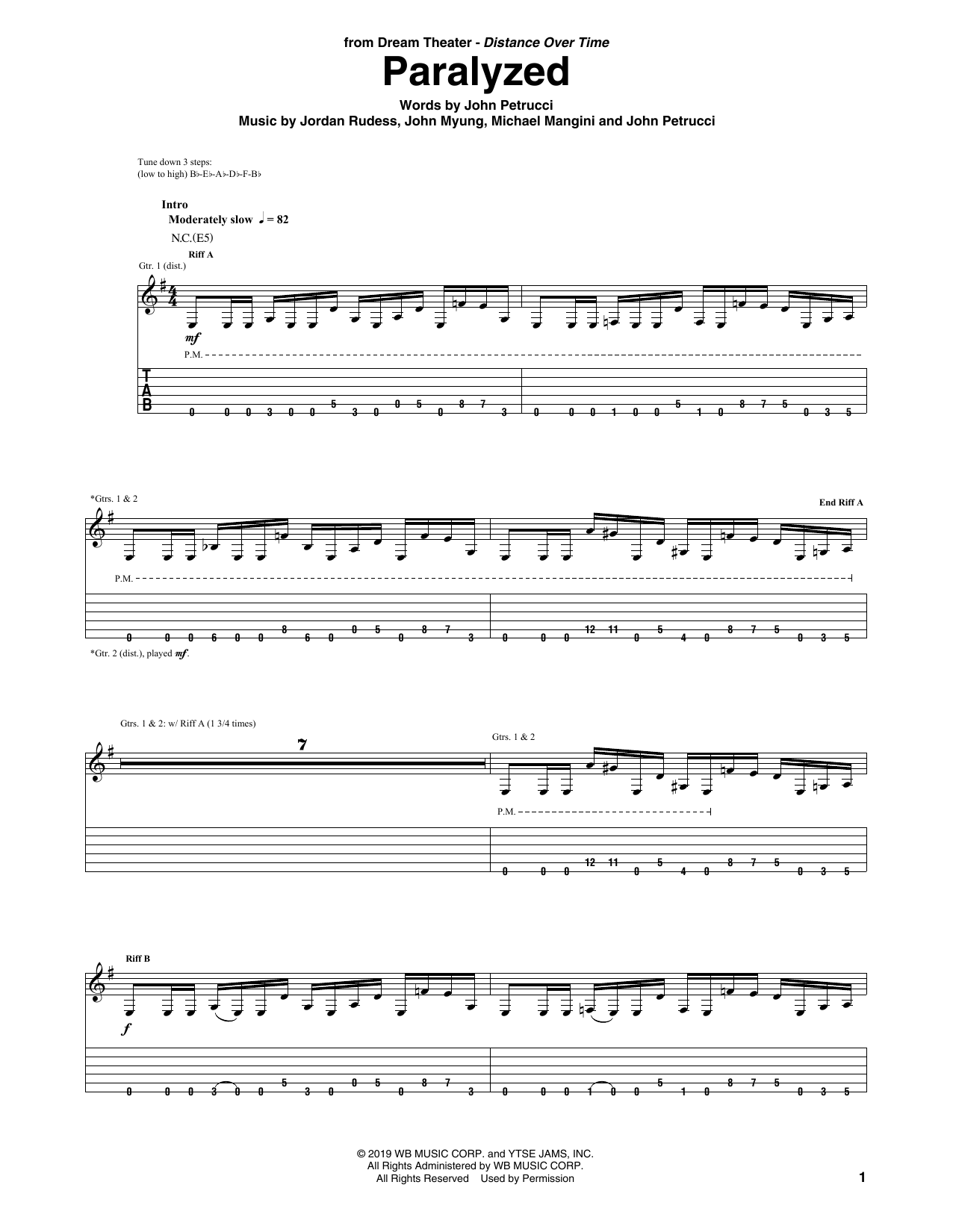 Download Dream Theater Paralyzed Sheet Music and learn how to play Guitar Tab PDF digital score in minutes