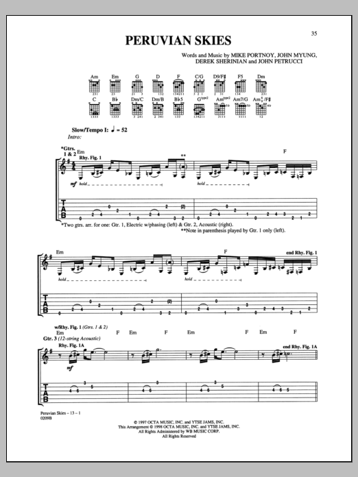Download Dream Theater Peruvian Skies Sheet Music and learn how to play Guitar Tab PDF digital score in minutes