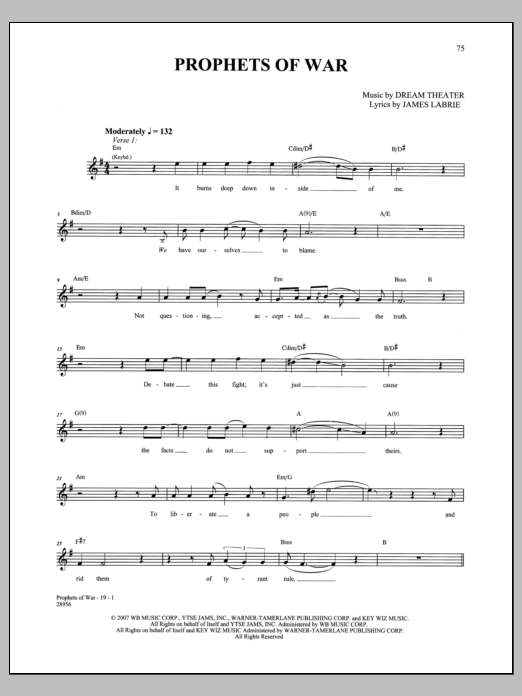 Download Dream Theater Prophets Of War Sheet Music and learn how to play Guitar Tab PDF digital score in minutes
