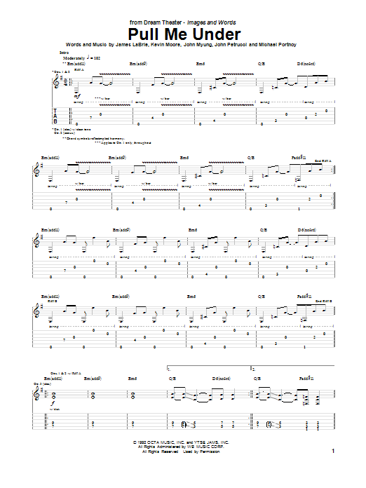 Download Dream Theater Pull Me Under Sheet Music and learn how to play Bass Guitar Tab PDF digital score in minutes