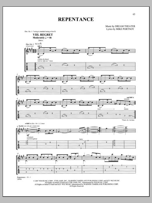 Download Dream Theater Repentance Sheet Music and learn how to play Guitar Tab PDF digital score in minutes