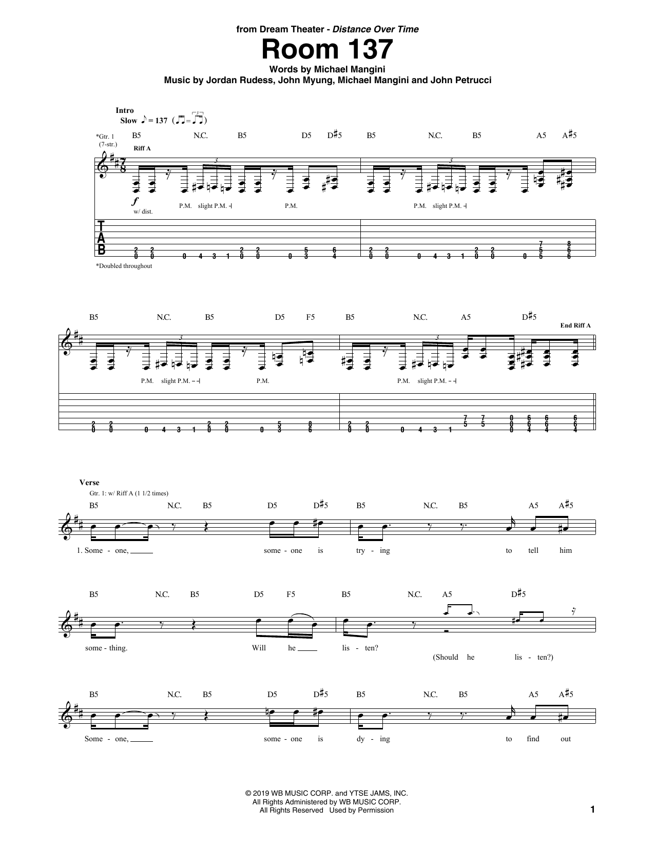 Download Dream Theater Room 137 Sheet Music and learn how to play Guitar Tab PDF digital score in minutes