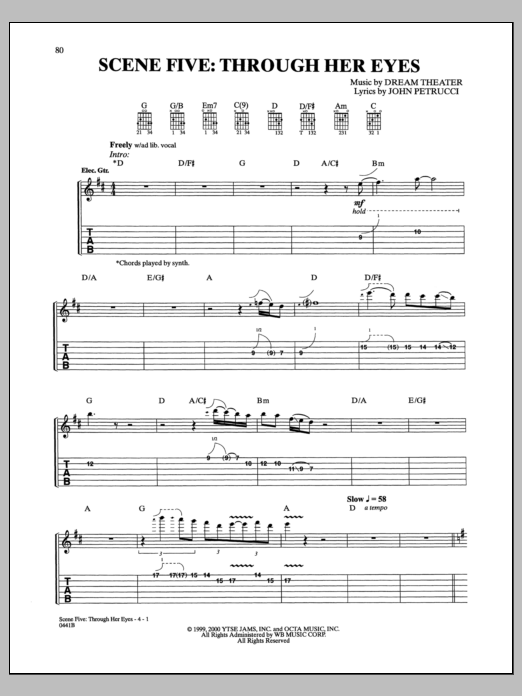 Download Dream Theater Scene Five: Through Her Eyes Sheet Music and learn how to play Guitar Tab PDF digital score in minutes