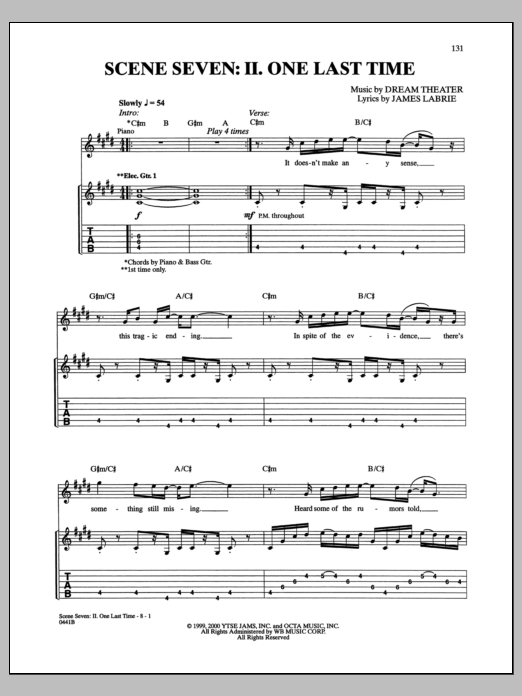 Download Dream Theater Scene Seven: II. One Last Time Sheet Music and learn how to play Guitar Tab PDF digital score in minutes