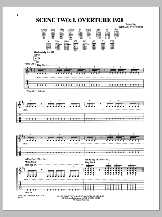 Download Dream Theater Scene Two: I. Overture 1928 Sheet Music and learn how to play Guitar Tab PDF digital score in minutes