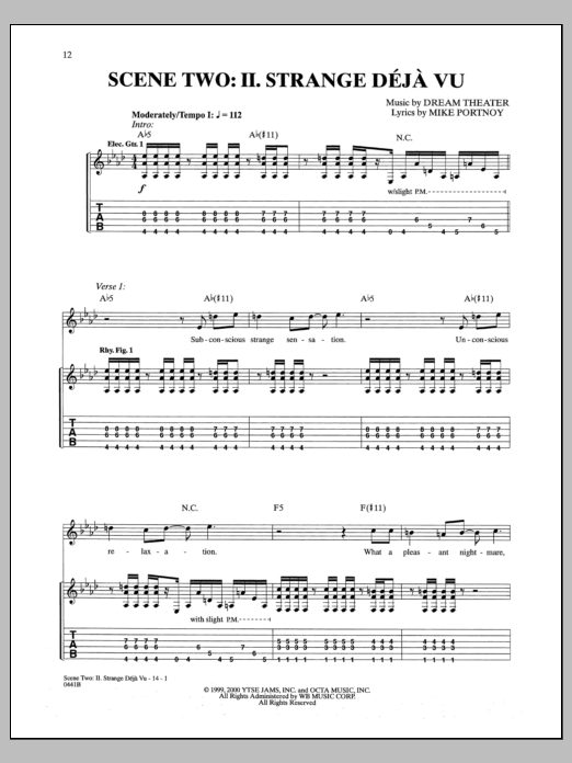 Download Dream Theater Scene Two: II. Strange Deja Vu Sheet Music and learn how to play Guitar Tab PDF digital score in minutes