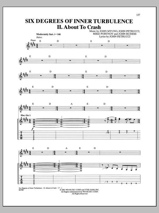 Download Dream Theater Six Degrees Of Inner Turbulence: II. About To Crash Sheet Music and learn how to play Bass Guitar Tab PDF digital score in minutes