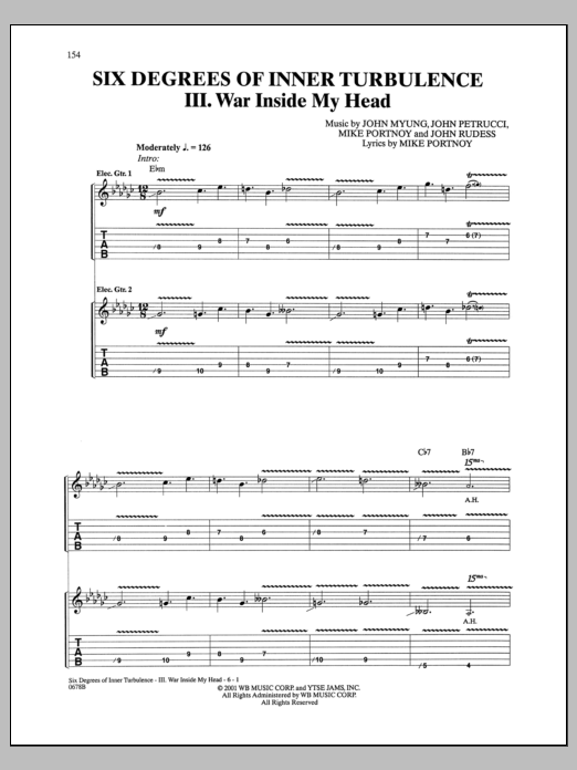 Download Dream Theater Six Degrees Of Inner Turbulence: III. War Inside My Head Sheet Music and learn how to play Guitar Tab PDF digital score in minutes