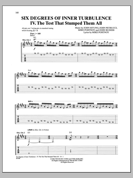 Download Dream Theater Six Degrees Of Inner Turbulence: IV. The Test That Stumped Them All Sheet Music and learn how to play Guitar Tab PDF digital score in minutes